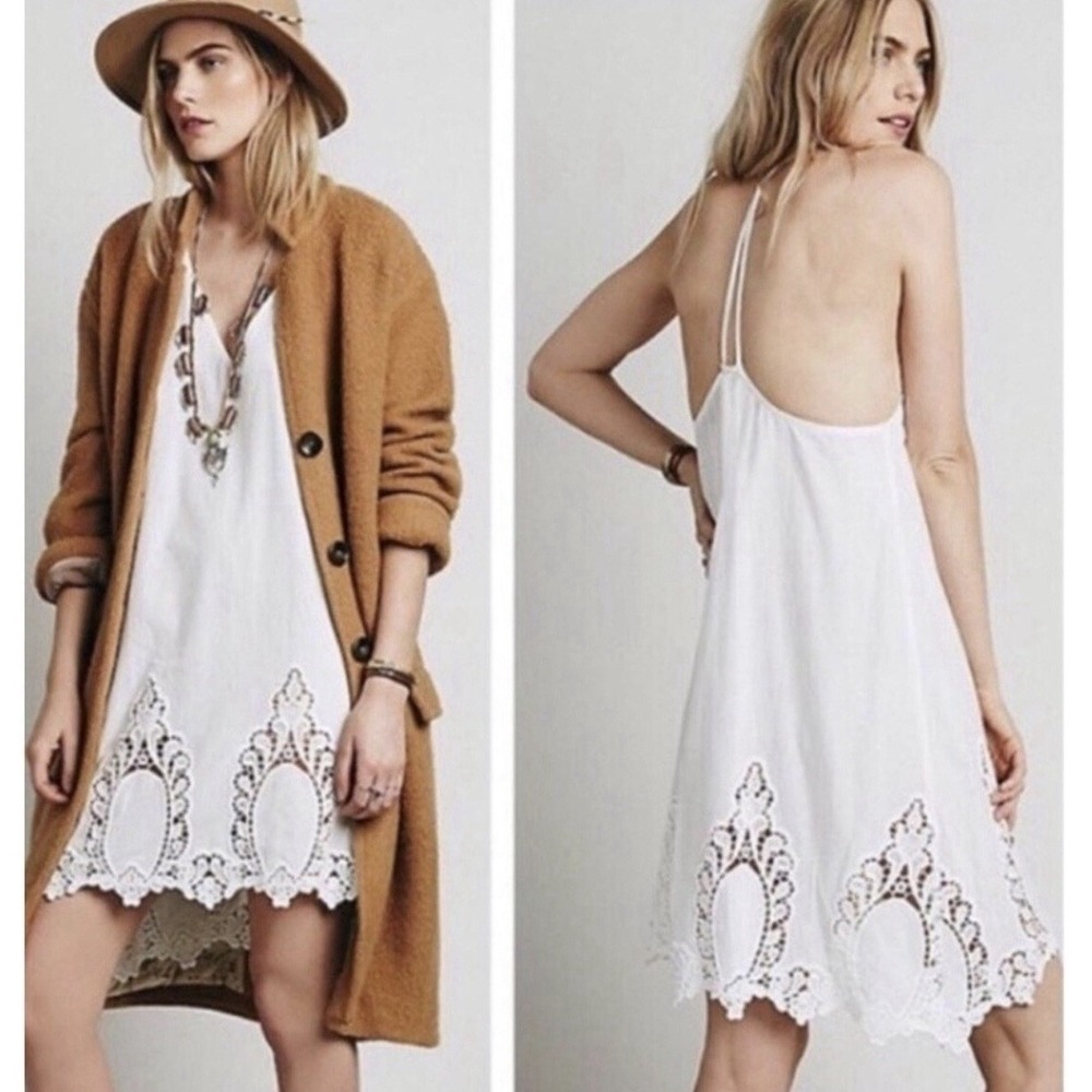 White Crochet-Trim Slip Dress